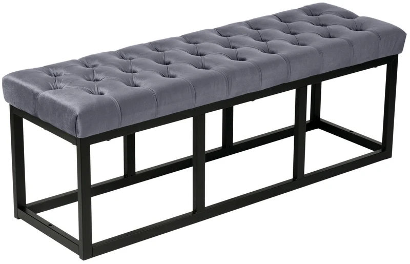 Banquette capitonné bout de lit en tissu velours gris support en métal noir 120 cm BAN10110
