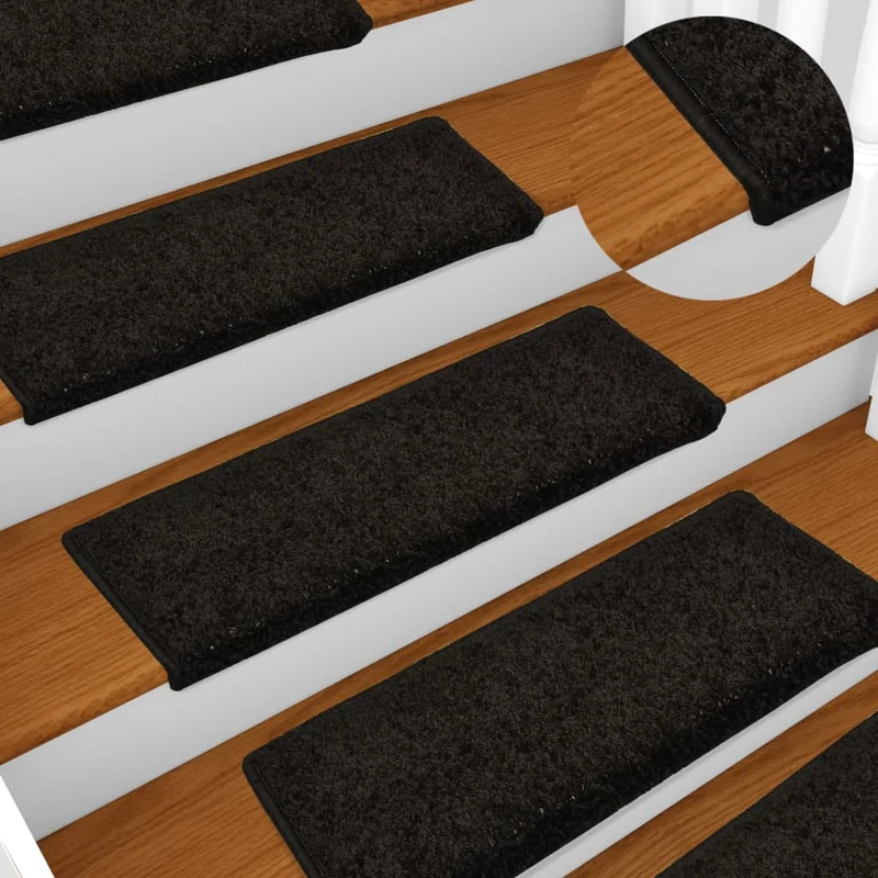 Tapis d'escalier 15 pièces 65x25 cm Noir DEC023819