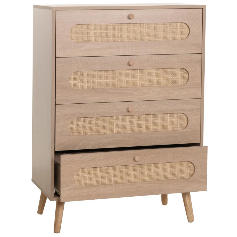 Commode avec quatre tiroirs en MDF kubu et bois 101x71x42 cm aspect chêne 04_0006516