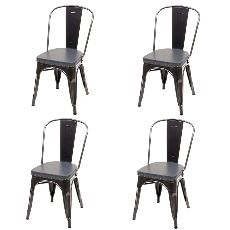 4x chaises de salle à manger cuisine design industriel en métal noir assise synthétique gris 04_0000597