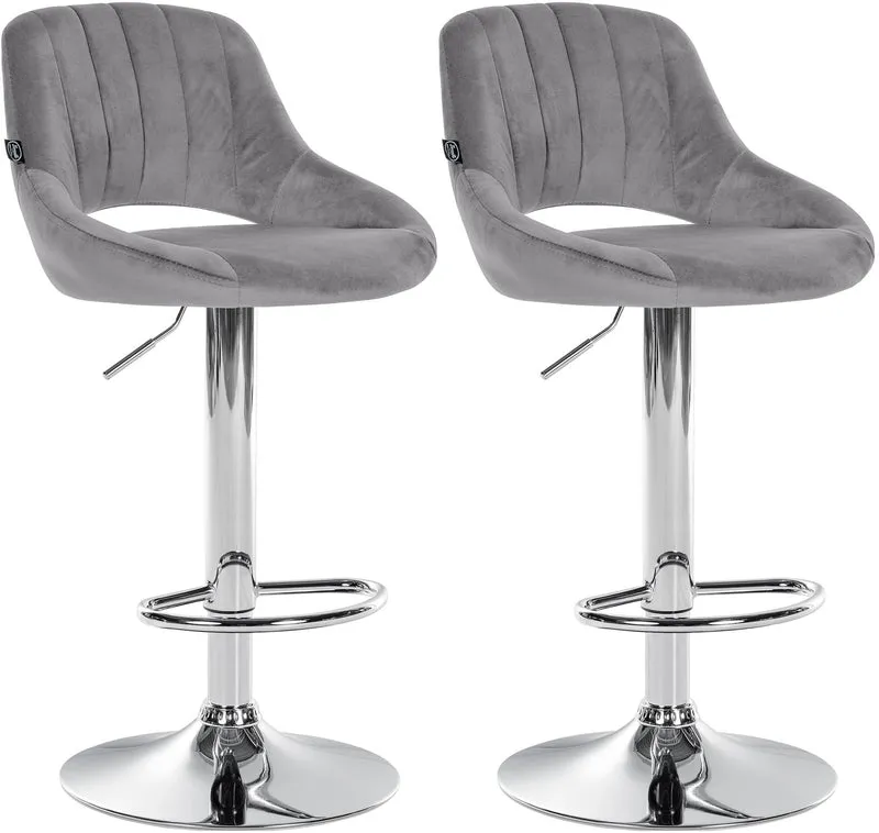 Lot de 2 tabourets de bar avec repose-pieds en forme d'arc assise en tissu gris cadre en métal TDB10758