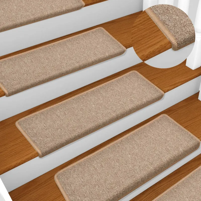 Tapis d'escalier 15 pièces 65x25 cm Marron clair DEC023812
