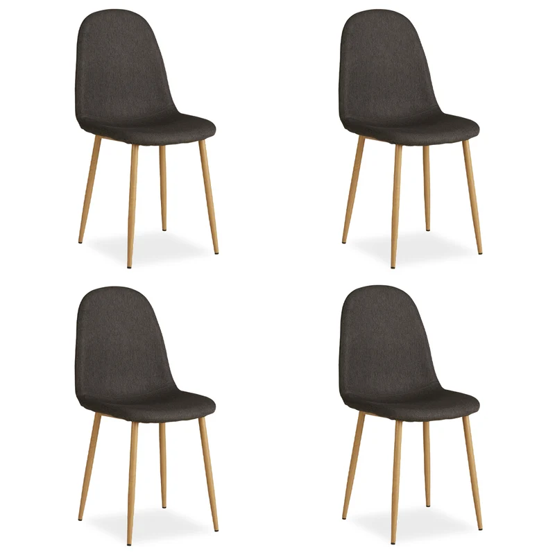 Lot de 4 chaises de salle à manger cuisine confortable et moderne en tissu anthracite pieds métal aspect bois CDS06203