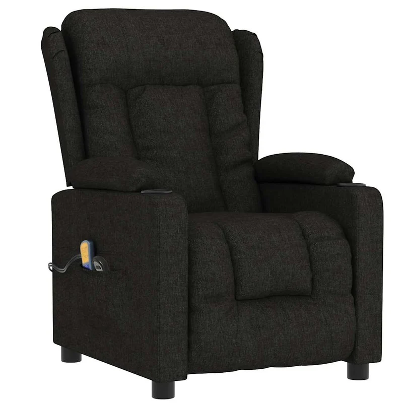 Fauteuil de relaxation avec fonction d'inclinaison électrique 6 points de massage en tissu noir DEC029308