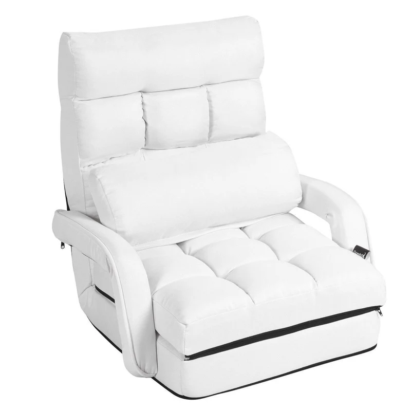 Fauteuil convertible chauffeuse convertible 1 place en tissu avec oreiller 5 positions blanc 20_0000626