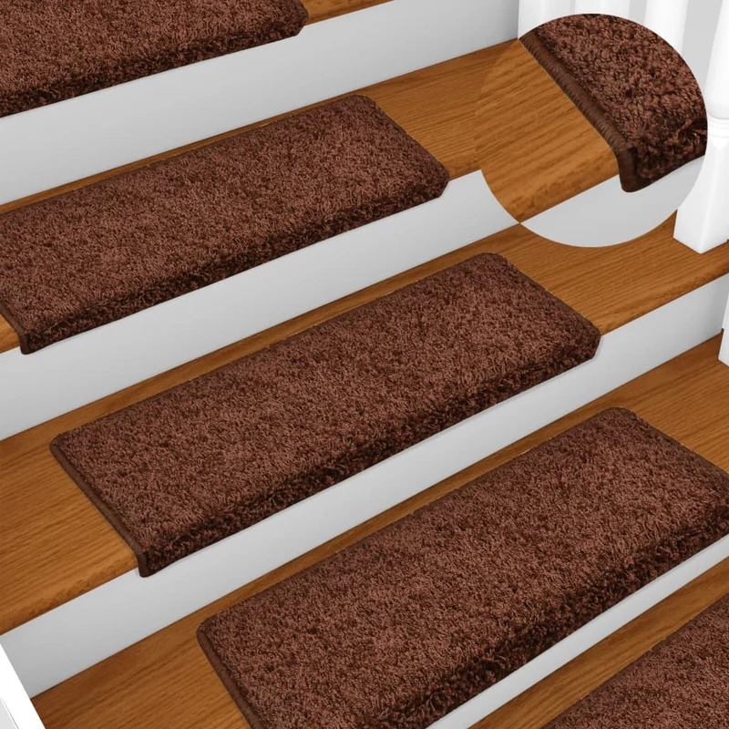 Tapis d'escalier 15 pièces 65x25 cm Marron DEC023821
