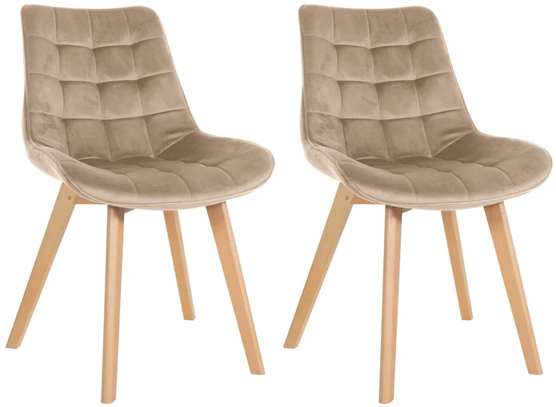 Lot de 2 chaises de salle à manger en tissu velours marron clair et pieds en bois clair 10_0001679