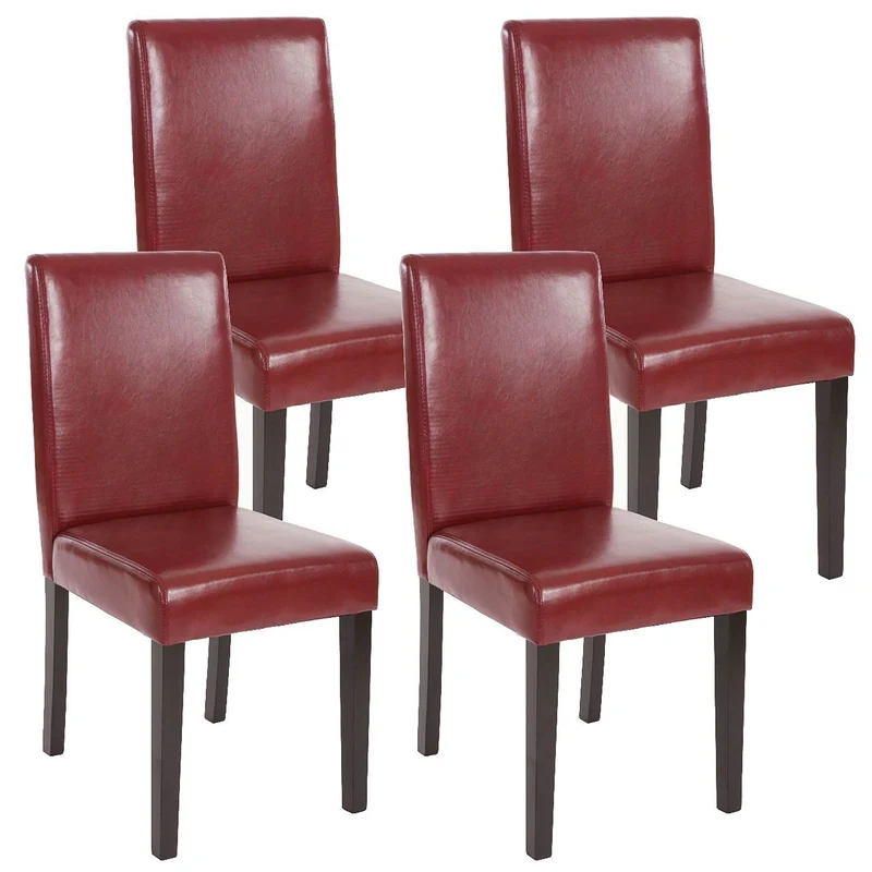 Lot de 4 chaises de salle à manger synthétique rouge/brun pieds foncés CDS04133