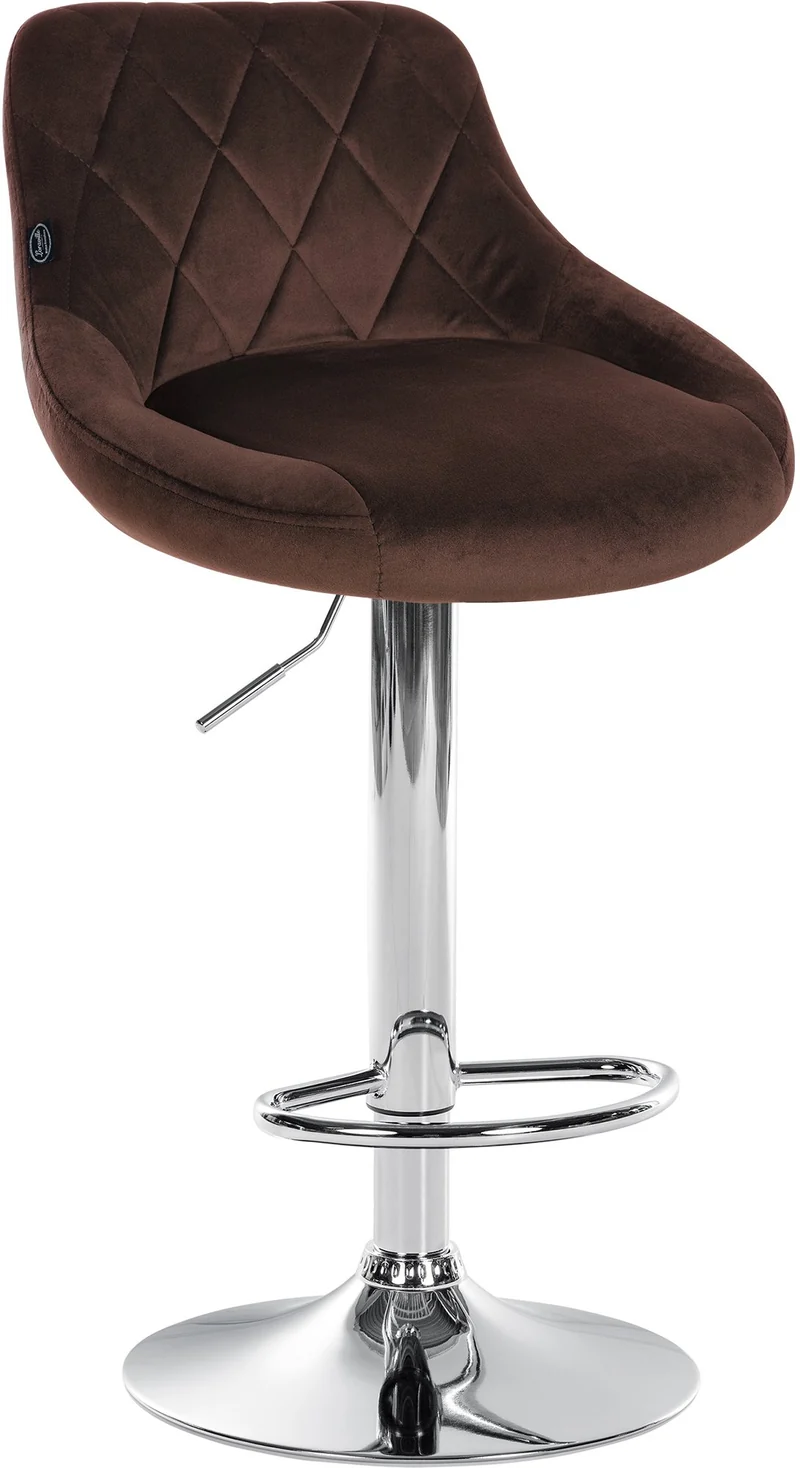 Tabouret de bar en velours marron coutures décoratives pivotant support métal chromé TDB10674