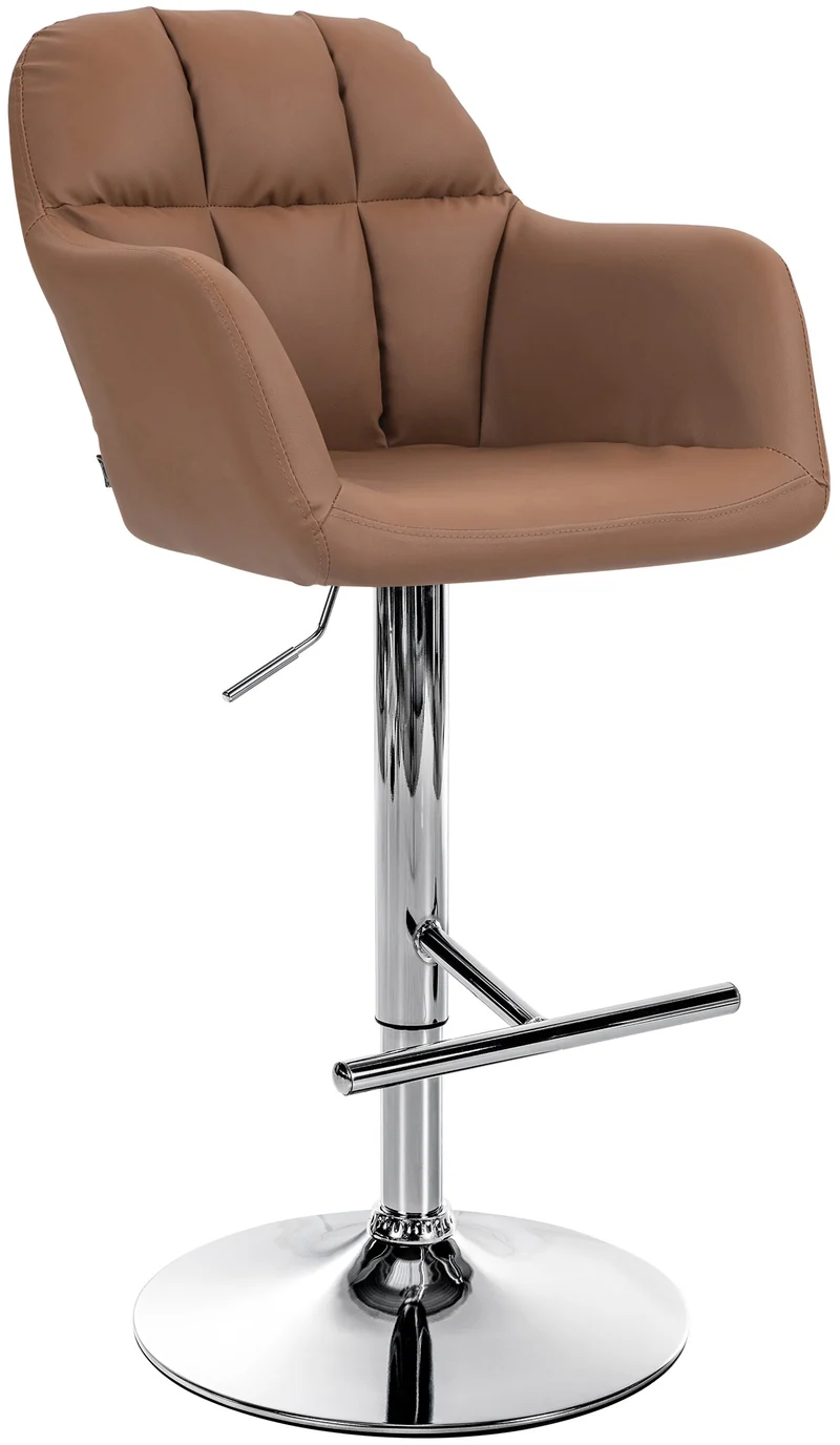 Tabouret de bar chaise haute x1 fonction rotation 360° en PVC marron clair avec coutures décoratives piètement métal chromé 10_0005258