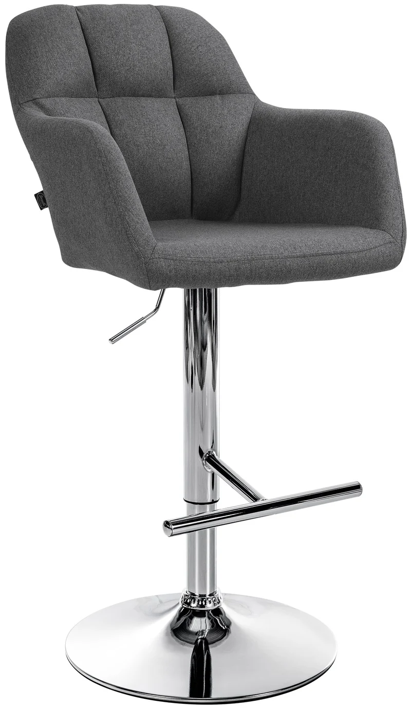Tabouret de bar chaise haute x1 fonction rotation 360° en tissu gris foncé avec coutures décoratives piètement métal chromé 10_0005274