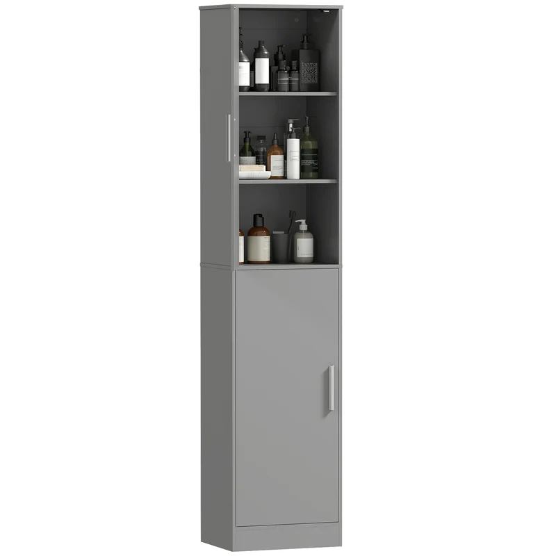 Meuble colonne de salle de bain 40 x 35 x 180 cm gain de place étagères réglables moderne épuré finition mate en MDF gris 21_0002523