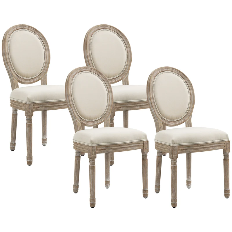 Lot de 4 chaises médaillon salle à manger 49 x 56 x 96 cm dossier ergonomique assise rembourrée classique en bois beige 21_0002365