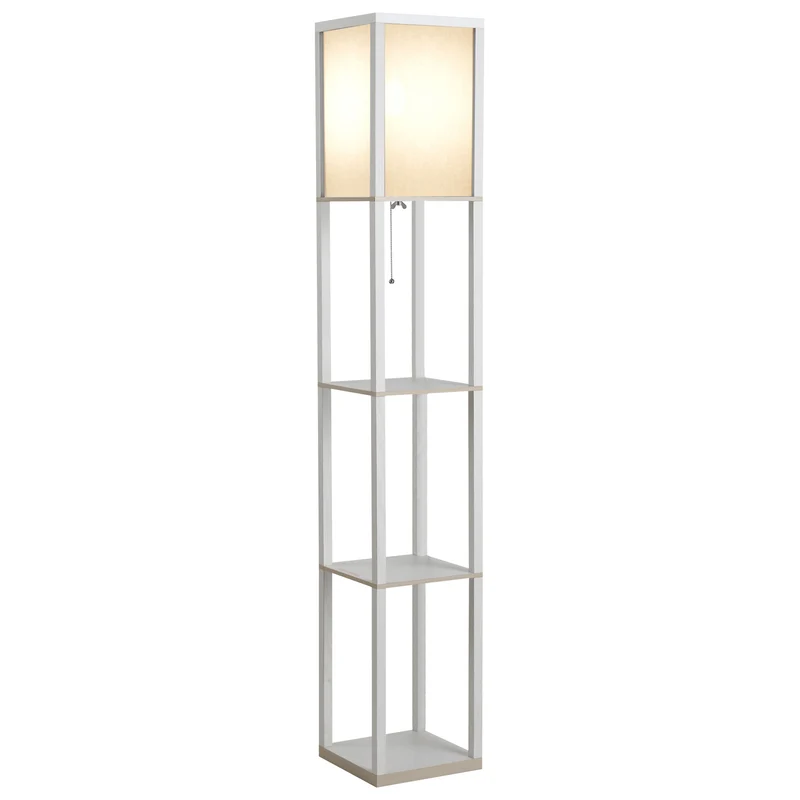 Lampadaire étagère salon chambre 26 x 26 x 160 cm rangement intégré éclairage d'appoint moderne scandinave en MDF blanc 21_0001747