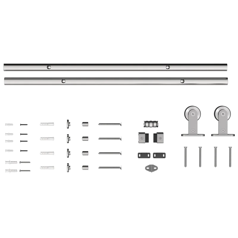 Kit quincaillerie porte coulissante rail 152 x 2,5 x 2,5 cm pour 80 kg silencieux moderne en acier inoxydable argent 21_0007148