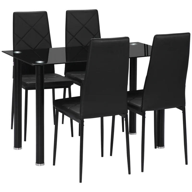 Ensemble table à manger 4 places 120 x 60 x 75 cm assise rembourrée entretien facile moderne épuré en verre trempé noir 21_0002318