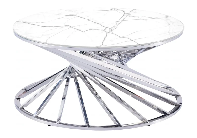 Table basse ronde marbre blanc argent - Ruby