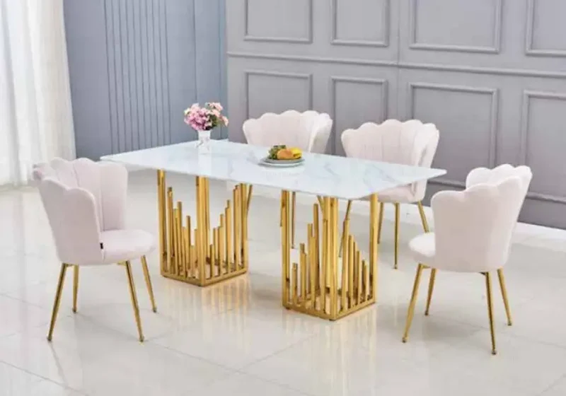 Table à manger marbre blanc doré - Rita