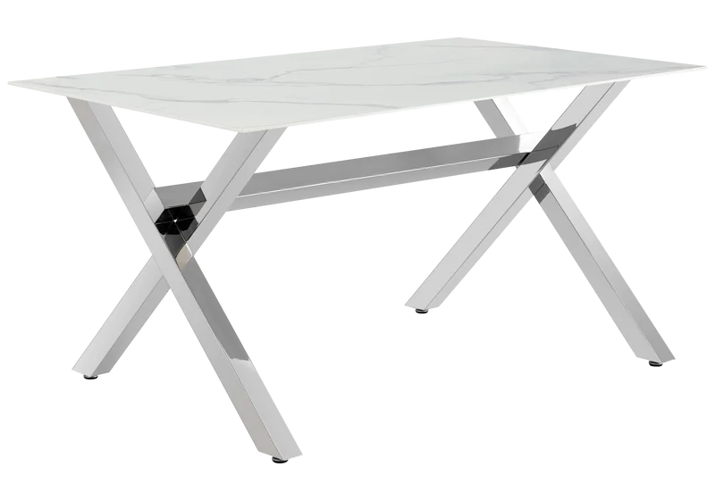 Table à manger marbre blanc pieds X argent - Cross