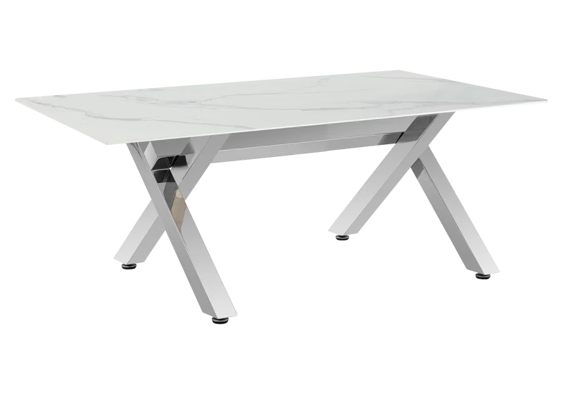 Table basse marbre blanc pieds X argent - Cross