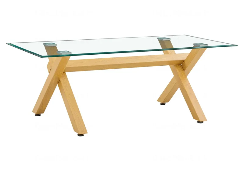 Table basse verre trempé pieds X bois - Cross