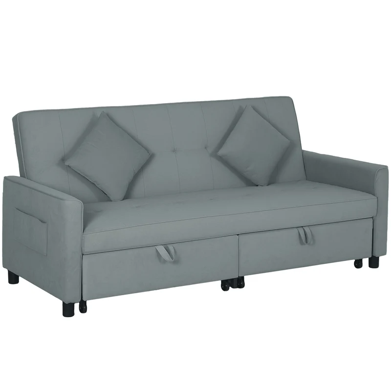 Canapé convertible 3 places clic-clac 196 x 90 x 89 cm assise mousse dossier réglable moderne cosy en polyester gris 21_0003460