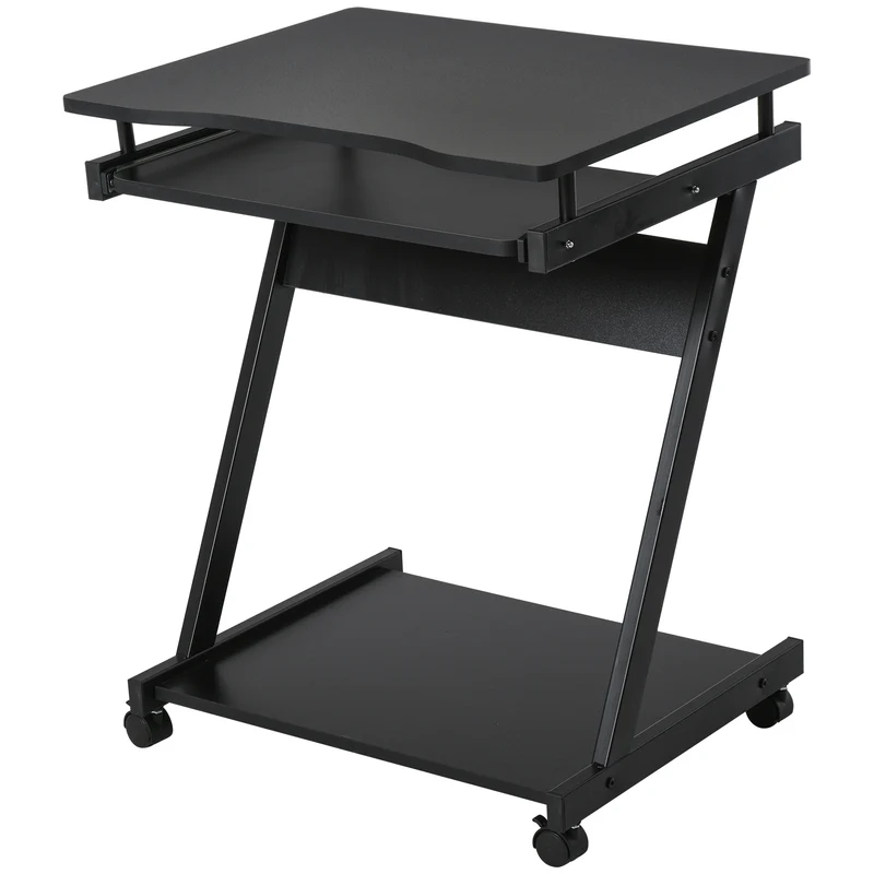 Bureau informatique roulant 60 x 48 x 73 cm tablette coulissante et étagère moderne épuré en panneau de particules noir 21_0002446
