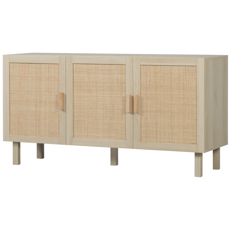 Buffet de rangement 3 portes salon 136 x 41 x 70 cm étagères réglables rustique en panneau de particules bois naturel 21_0002860