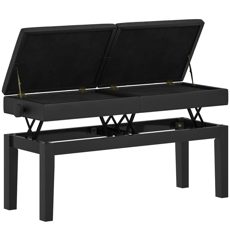 Banc de piano réglable avec rangement 105 x 37 x 48-58 cm assise capitonnée ergonomique classique en polyuréthane noir 21_0008052