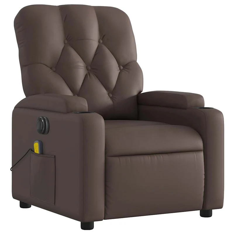 Fauteuil de relaxation TV fonction massage inclinable électrique 6 points de massage en PVC brun DEC027203