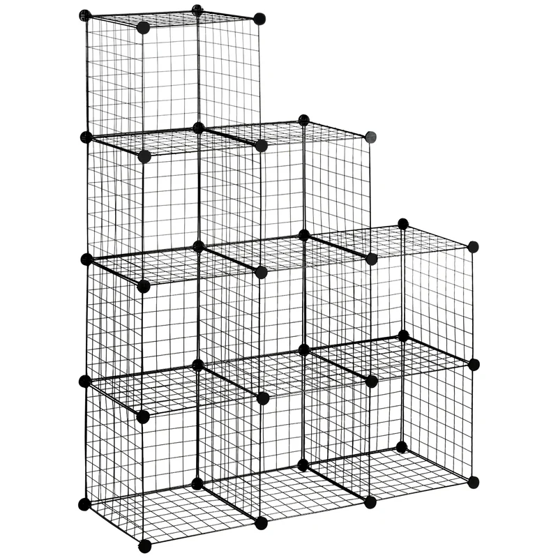 Étagère cube modulable salon chambre 35 x 35 x 35 cm 9 compartiments rangement montage facile industriel en acier noir 21_0002873