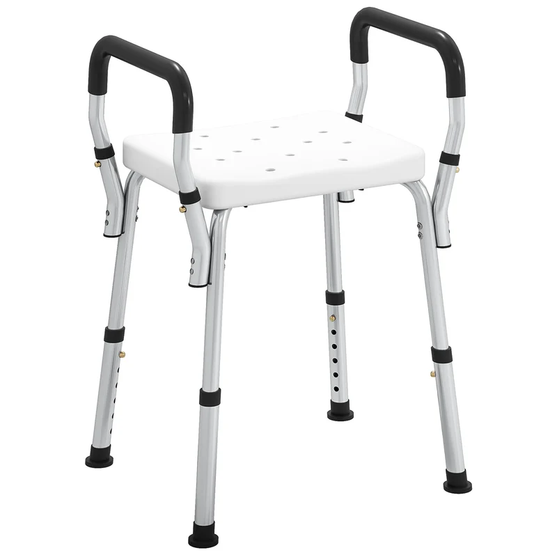 Tabouret de douche personnes âgées 52 x 45 x 57-69 cm hauteur réglable antidérapant stable contemporain en aluminium blanc 21_0000854