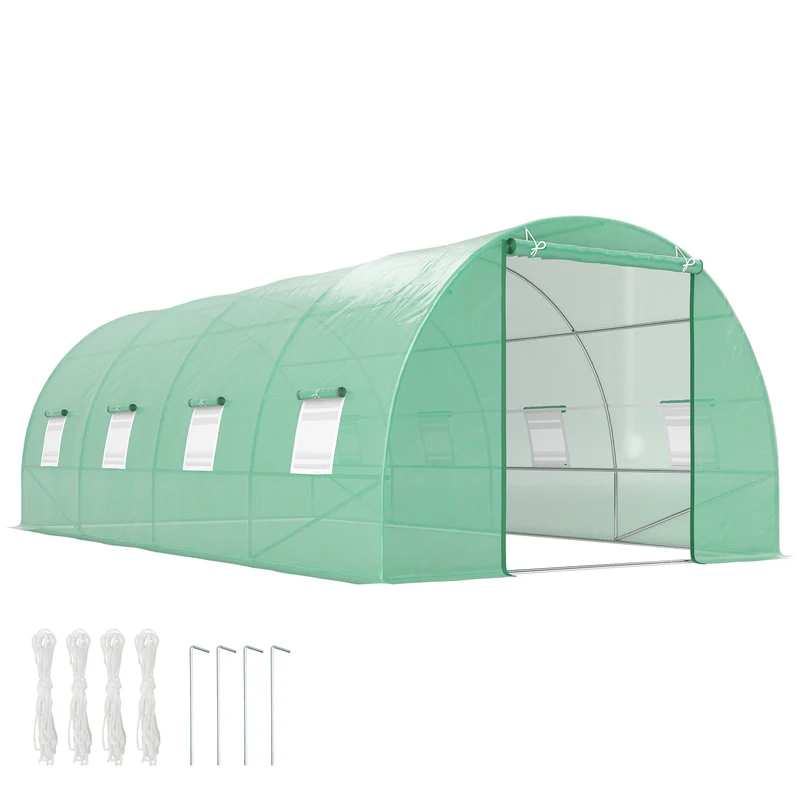 Serre tunnel de jardin 600 x 300 x 200 cm protection plantes contre intempéries montage facile moderne en acier vert 21_0004022