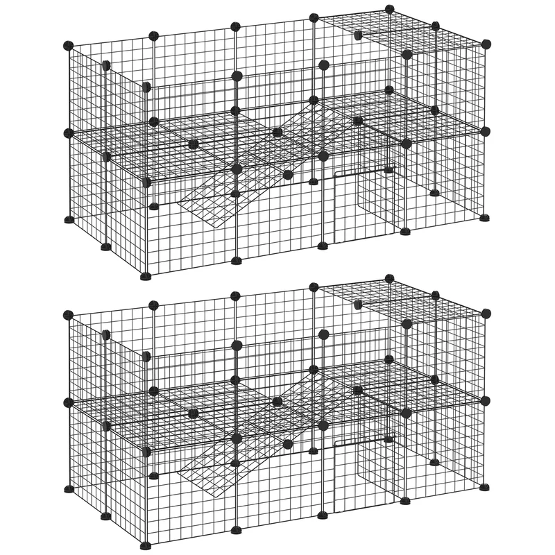 Parc enclos modulable pour petits animaux 146 x 73 x 73 cm montage modulable résistant moderne industriel en métal noir 21_0007498