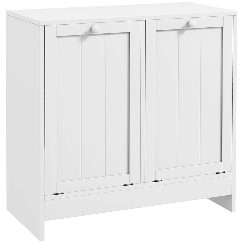 Meuble à linge salle de bain 66 x 33 x 68 cm 2 portes 2 paniers basculants rangement pratique épuré moderne en MDF blanc 21_0001983