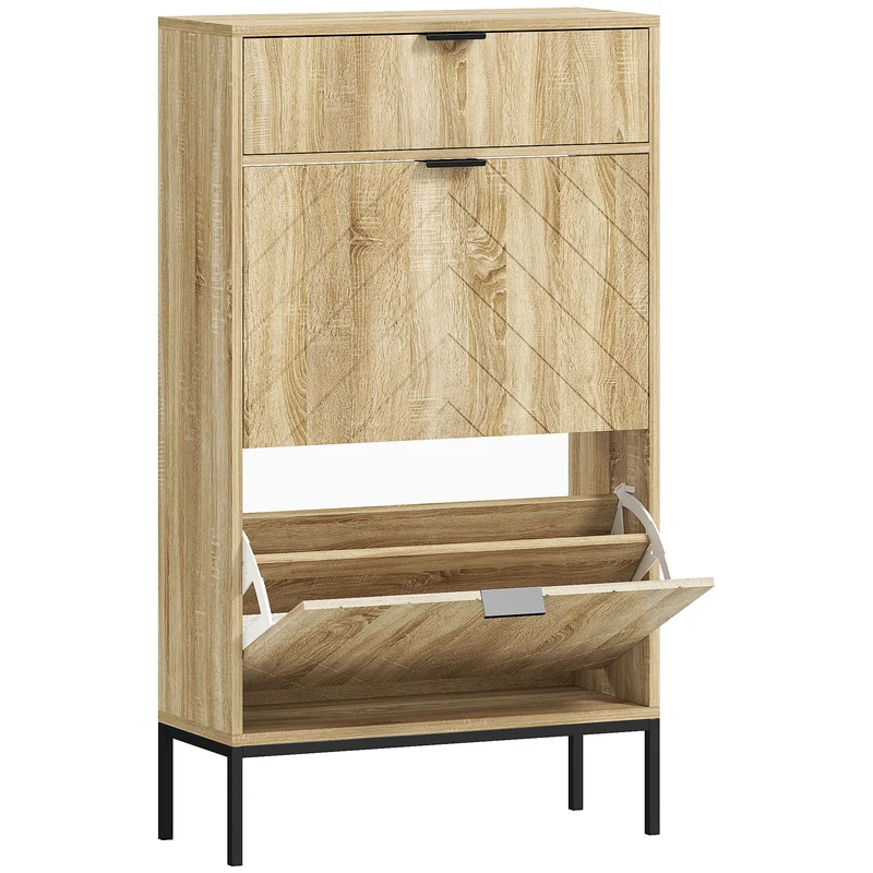 Meuble à chaussures étroit 60 x 24 x 105.5 cm 8 paires tiroir coulissant pratique moderne en panneau de particules chêne 21_0002743