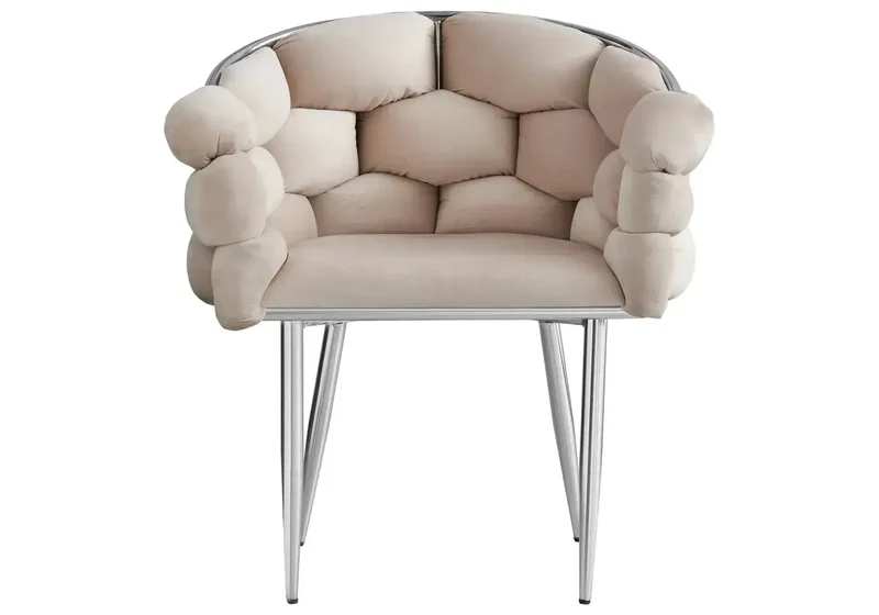 Fauteuil de table velours beige pieds argentés - Cloud x2