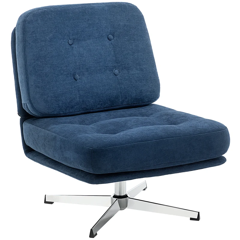Fauteuil pivotant sans accoudoir 70 x 87 x 84 cm assise 70 cm dossier 17 cm moderne minimaliste en chenille bleu foncé 21_0003637