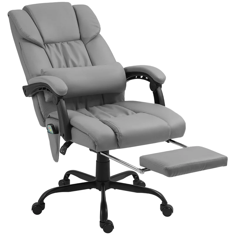 Fauteuil de bureau massant 66 x 75 x 112-122 cm repose-pieds dossier inclinable style moderne contemporain en PU gris 21_0006182