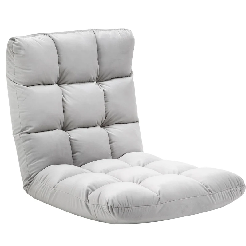 Fauteuil convertible sol 71 x 55 x 53.5 cm dossier inclinable 90° à 180° contemporain en flanelle polyester gris clair 21_0001819