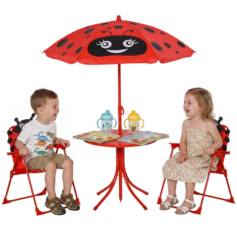 Ensemble salon de jardin enfant 50 x 50 x 46 cm pliable assise ergonomique design contemporain terrasse en métal rouge 21_0000187