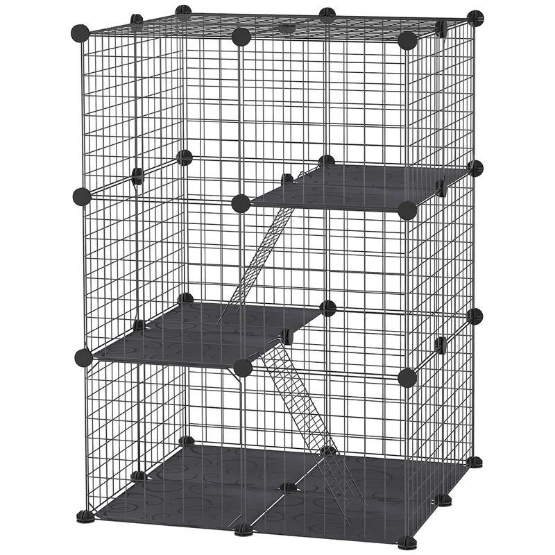Enclos pour petits animaux modulable 70 x 70 x 105 cm sécurité verrouillable accès facile design moderne en métal noir 21_0007926