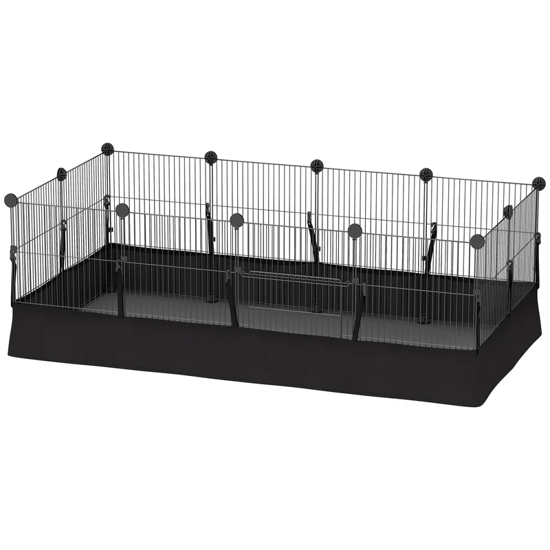 Enclos pour petits animaux modulable 12 panneaux 120 x 60 x 40 cm anti-évasion imperméable style épuré en acier noir 21_0008027