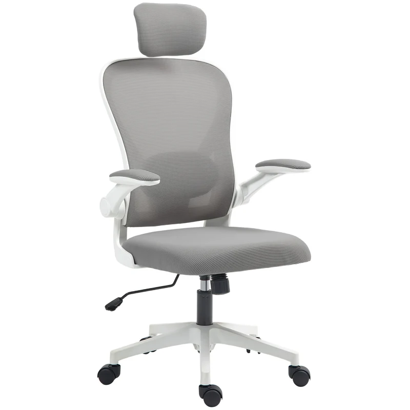 Chaise de bureau ergonomique 64 x 63 x 115-125 cm soutien lombaire réglable assise respirante moderne en polyester gris 21_0006283