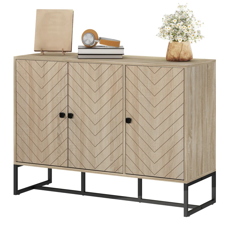 Buffet salon 108 x 40 x 80 cm étagères réglables motif chevron portes magnétiques style moderne en MDF bois naturel 21_0003431
