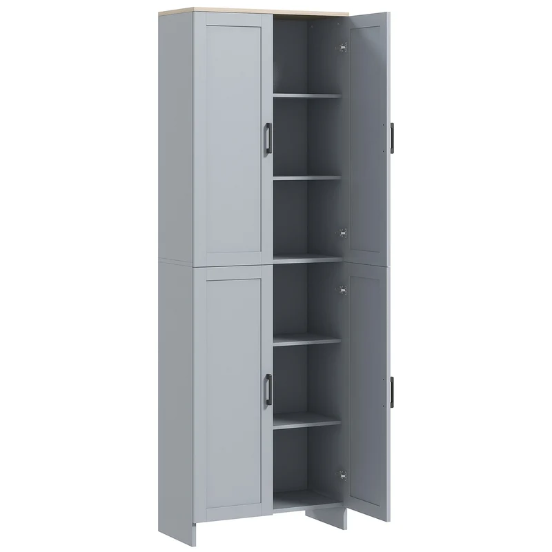 Armoire de cuisine 60 x 30 x 170,5 cm 6 étagères ajustables portes encastrées moderne en panneau de particules gris 21_0002351