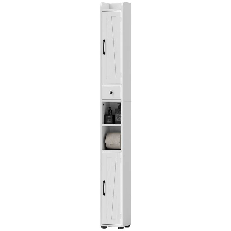Armoire colonne salle de bain 20 x 20 x 185 cm tiroir étagères réglables moderne épuré en panneau de particules blanc 21_0002052