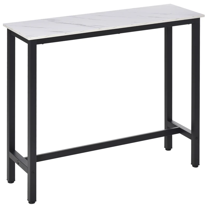 Table de bar haute polyvalente 120 x 40 x 100 cm repose-pied intégré montage facile contemporain épuré en acier noir 21_0002239