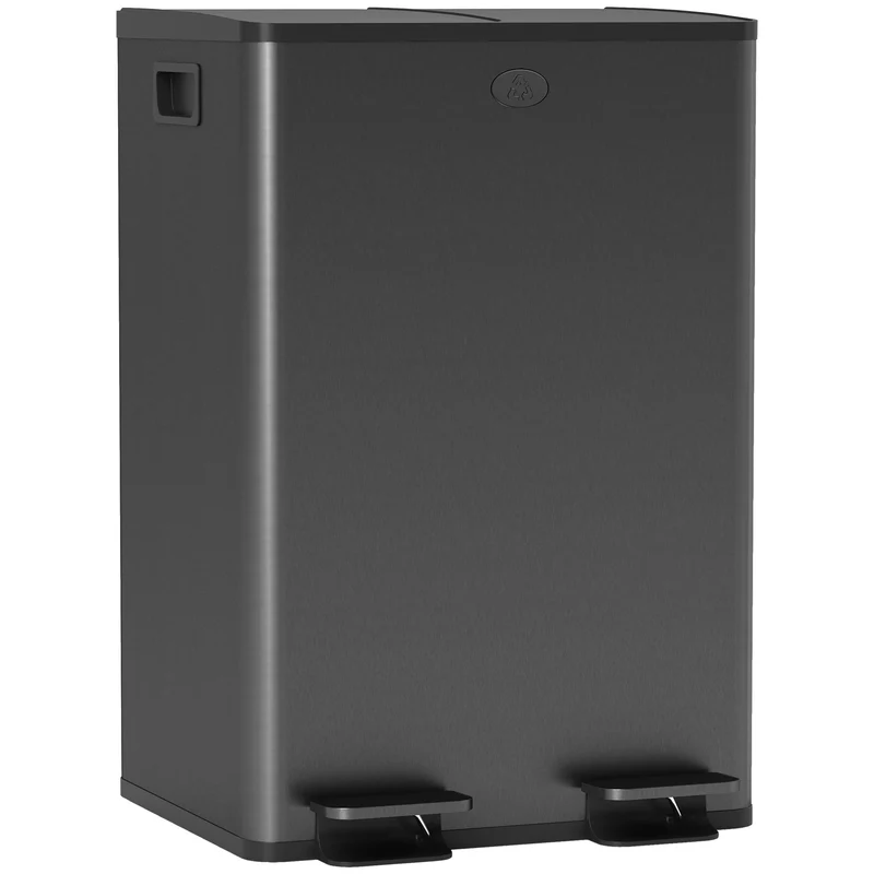Poubelle de cuisine double compartiment 46 x 36 x 68 cm seaux amovibles fermeture douce design en acier inoxydable noir 21_0005906