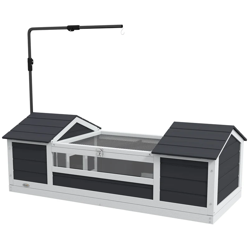 Maison pour tortue enclos jardin 120 x 56,5 x 43 cm 2 niches support lampe réglable confort scandinave en bois gris 21_0007840